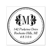 Damask Monogram erste klassische Rücksendeadresse Permastempel (Design)
