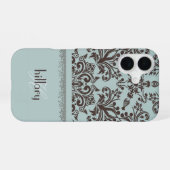 Damask Monogram Floral iPhone 16 Hülle (Rückseite (Horizontal))