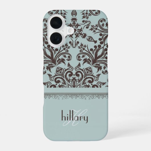Damask Monogram Floral iPhone 16 Hülle (Rückseite)