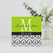 Damask Monogram Hochzeit Einladung Apple Green (Stehend Vorderseite)