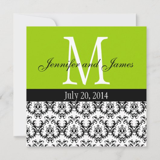 Damask Monogram Hochzeit Einladung Apple Green (Vorderseite)