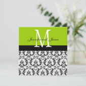 Damask Monogram Hochzeit Einladungen Apple Green (Stehend Vorderseite)