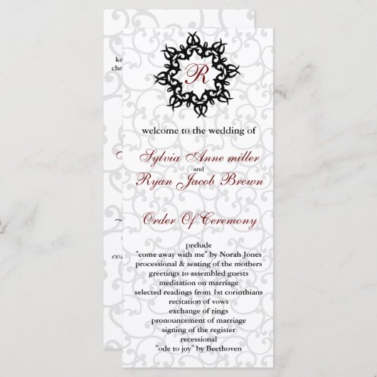 Damask MONOGRAM Hochzeitsprogramm Programm (Vorne/Hinten)