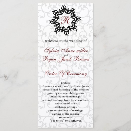 Damask MONOGRAM Hochzeitsprogramm Programm (Vorderseite)