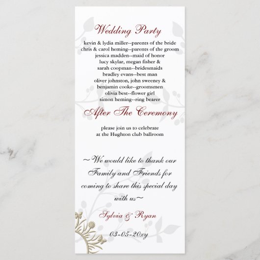 Damask MONOGRAM Hochzeitsprogramm Programm (Rückseite)