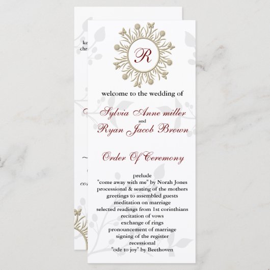 Damask MONOGRAM Hochzeitsprogramm Programm (Vorne/Hinten)