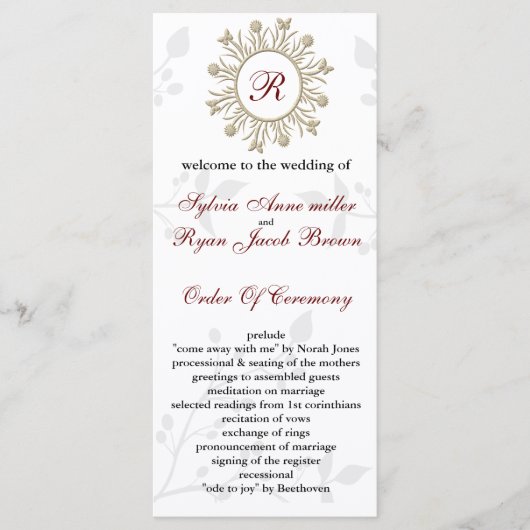 Damask MONOGRAM Hochzeitsprogramm Programm (Vorderseite)