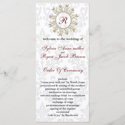Damask MONOGRAM Hochzeitsprogramm Programm (Vorderseite)