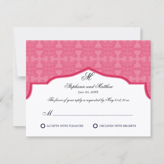 Damask Monogram Honeysuckle RSVP Card (Vorderseite)