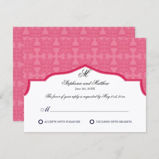 Damask Monogram Honeysuckle RSVP Card (Vorne/Hinten)