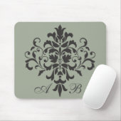 Damask Monogram in Elegangrau oder Grau Mousepad (Mit Mouse)