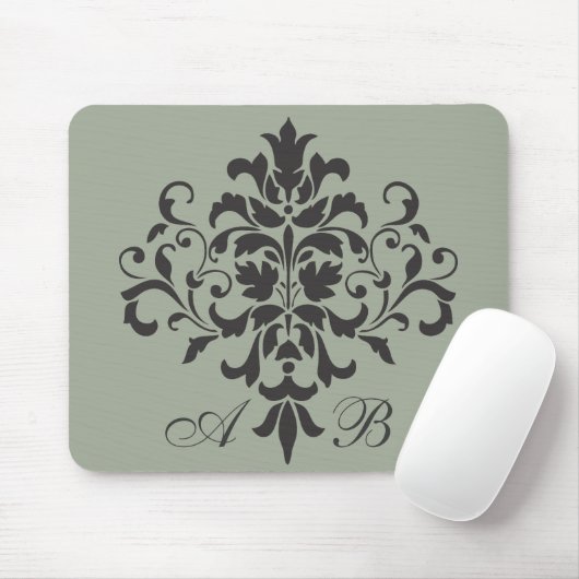 Damask Monogram in Elegangrau oder Grau Mousepad (Mit Mouse)