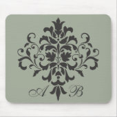 Damask Monogram in Elegangrau oder Grau Mousepad (Vorne)