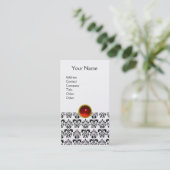 DAMASK MONOGRAM Juwel Red ruby Light Gold Visitenkarte (Stehend Vorderseite)
