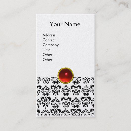 DAMASK MONOGRAM Juwel Red ruby Light Gold Visitenkarte (Vorderseite)