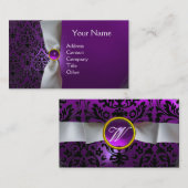 DAMASK MONOGRAM, lila Visitenkarte (Vorne/Hinten)