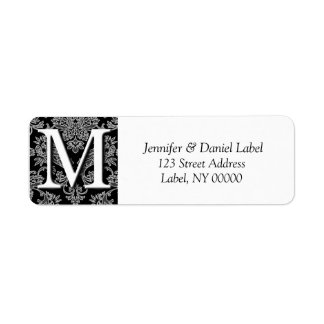 Damask Monogram M Rücksendeadressen-Aufkleber