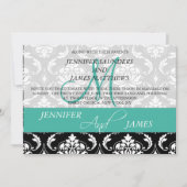 Damask Monogram Names Turquoise Hochzeit Einladung (Vorderseite)