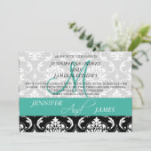 Damask Monogram Names Turquoise Hochzeit Einladung (Stehend Vorderseite)