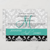 Damask Monogram Names Turquoise Hochzeit Einladung (Vorne/Hinten)