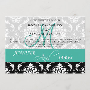 Damask Monogram Names Turquoise Hochzeit Einladung