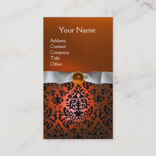 DAMASK MONOGRAM orange weißes Band Visitenkarte