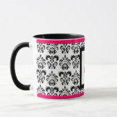 DAMASK MONOGRAM, Pink Fuchsia Schwarz-weiße Blume Tasse (Links)