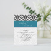 Damask Monogram Probe Dinner Card Aquamarin Einladung (Stehend Vorderseite)