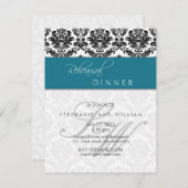 Damask Monogram Probe Dinner Card Aquamarin Einladung (Vorne/Hinten)