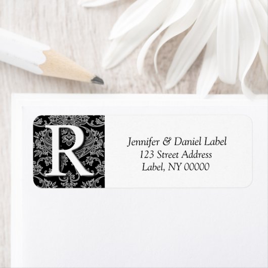 Damask Monogram R Mailadresse Labels (Insitu)