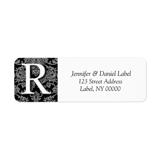 Damask Monogram R Mailadresse Labels (Vorne)