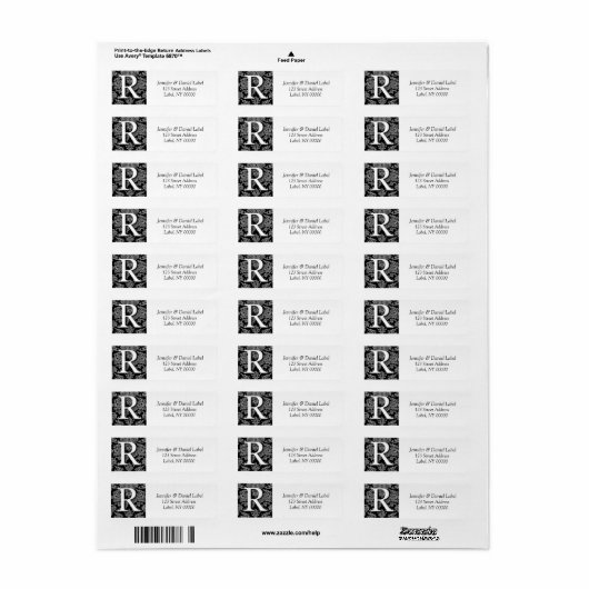 Damask Monogram R Mailadresse Labels (Vorne)