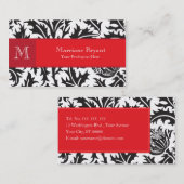 Damask Monogram Red Business Card Visitenkarte (Vorne/Hinten)
