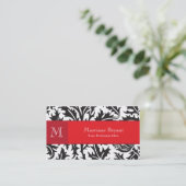 Damask Monogram Red Business Card Visitenkarte (Stehend Vorderseite)