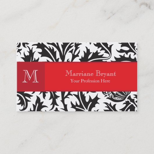 Damask Monogram Red Business Card Visitenkarte (Vorderseite)