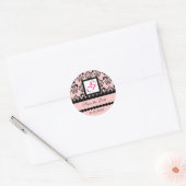 DAMASK MONOGRAM, rosa Fuchsie Runder Aufkleber (Umschlag)