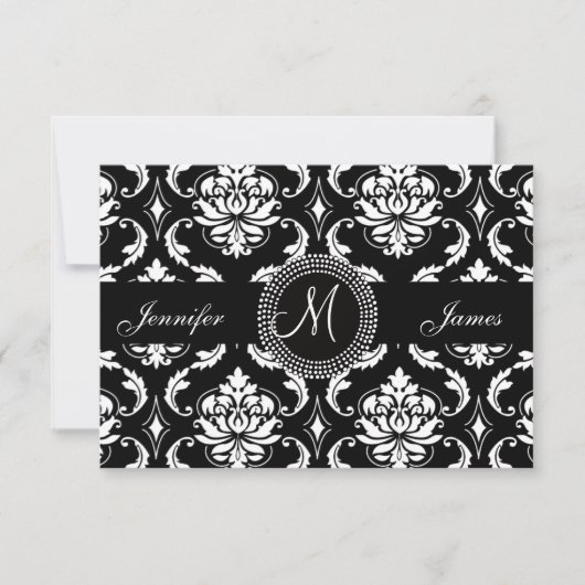 Damask Monogram RSVP Cards für Square Einladung (Vorderseite)