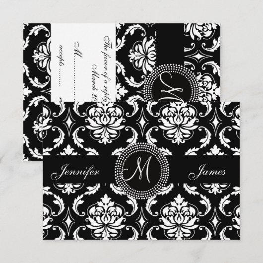 Damask Monogram RSVP Cards für Square Einladung (Vorne/Hinten)