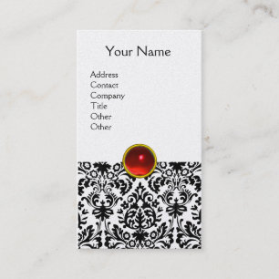 DAMASK MONOGRAM Rubin rot Rubine leicht Platin Visitenkarte