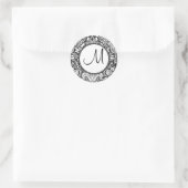 Damask Monogram Runder Aufkleber (Tasche)
