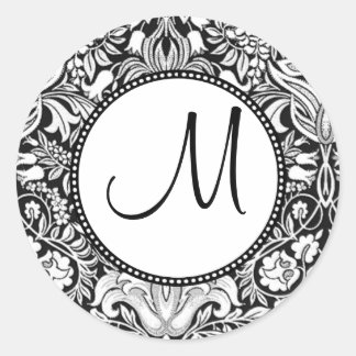 Damask Monogram Runder Aufkleber