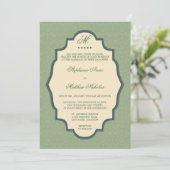 Damask Monogram Sage Green Wedding Einladung (Stehend Vorderseite)