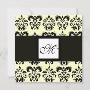 DAMASK MONOGRAM,schwarz und weiß,creme Einladung