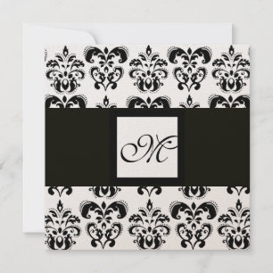 DAMASK MONOGRAM, schwarz und weiß, gold metallisch Einladung