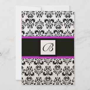 DAMASK MONOGRAM, schwarz und weiß, rosa violett go Einladung