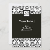DAMASK-MONOGRAM, Schwarz-weiß, blau Einladung (Rückseite)