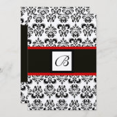 DAMASK MONOGRAM, schwarz, weiß, gold, metallisch, Einladung (Vorne/Hinten)