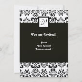 DAMASK-MONOGRAM, Schwarz, Weiß, Roter Champagner-M Einladung (Rückseite)