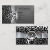 DAMASK MONOGRAM, schwarz, weiß Visitenkarte (Vorne/Hinten)