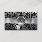 DAMASK MONOGRAM, schwarz, weiß Visitenkarte (Rückseite)